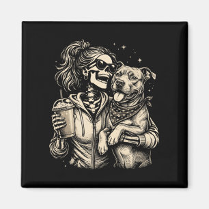 Skelett-Mädchen umarmt Hund - Cooler gotischer Hau Magnet