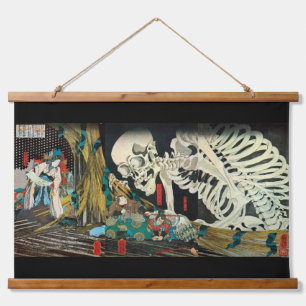 Skelett, manipuliert von Hexe, Kuniyoshi Wandteppich Mit Holzrahmen