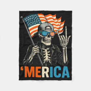 Skelett Merica Rock Amerikanische Flagge Patriotis Fleecedecke