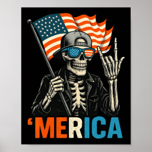 Skelett Merica Rock Amerikanische Flagge Patriotis Poster