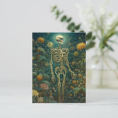 Skelett mit Blume Postkarte (Stehend Vorderseite)