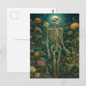 Skelett mit Blume Postkarte (Vorne/Hinten)