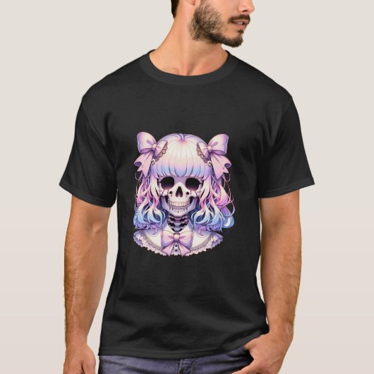 Skelett mit Coquette Bow Pastel Goth Halloween T-Shirt (Vorderseite)