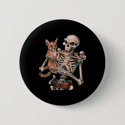 Skelett mit einer Katze Skull Kitty Halloween Men Button (Vorderseite)