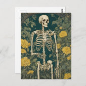 Skelett mit gelben Blumen Postkarte (Vorne/Hinten)