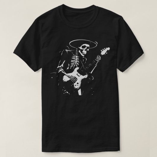 Skelett mit Gitarre spielen T-Shirt (Design vorne)