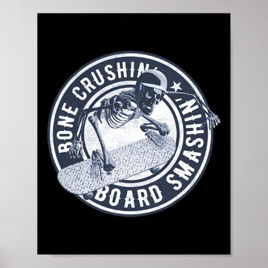 Skelett mit Helm Skateboard Longboard Cruiser Poster (Vorne)