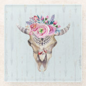 Skelett mit Horn und Blume Glasuntersetzer (Vorderseite)