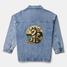 Skelett mit Hund auf einem gespenstischen See Horr Jeansjacke
