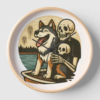 Skelett mit Hund auf einem gespenstischen See Horr Uhr