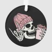 Skelett mit Hut und einem Getränk auf einem Ornament (Rückseite)