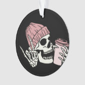 Skelett mit Hut und einem Getränk auf einem Ornament (Vorderseite)