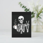 Skelett mit Kaffee Postkarte (Stehend Vorderseite)