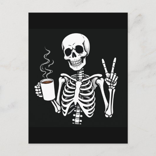 Skelett mit Kaffee Postkarte (Vorderseite)