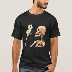 Skelett mit Katze Lustiges Halloween-Kostüm Sku T-Shirt