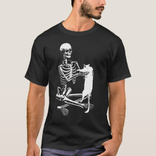 Skelett mit Katze T-Shirt Faules Halloween-Kostüm