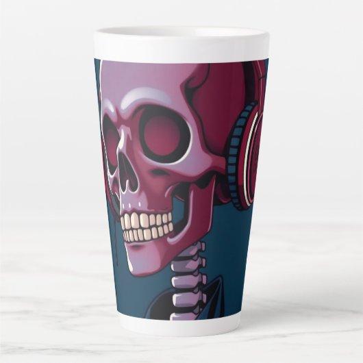 Skelett mit Kopfhörern Milchtasse (Vorderseite)