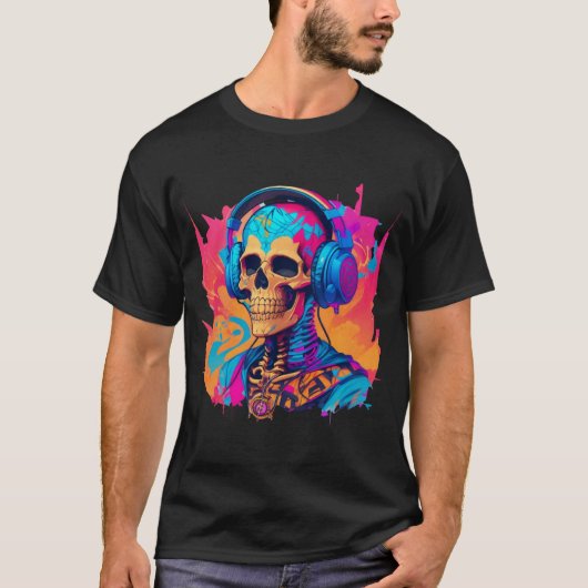 Skelett mit Kopfhörern Skull farbig T-Shirt (Vorderseite)