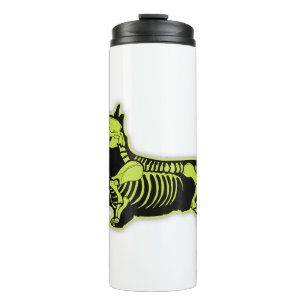 Skelett mit Korgi-Skelett auf halloween männlicher Thermosbecher
