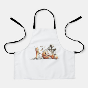 Skelett mit Kürbis und trinken. Halloween. Schürze