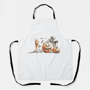 Skelett mit Kürbis und trinken. Halloween. Schürze
