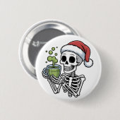 Skelett mit Matcha-Getränk und Santa-Hut Button (Vorne & Hinten)