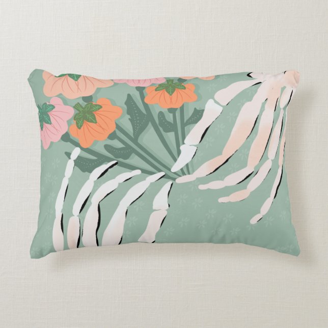 Skelett mit Pumpkin Bouquet Dekokissen (Vorderseite)