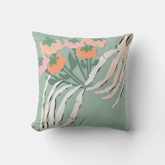 Skelett mit Pumpkin Bouquet Kissen (Vorderseite)