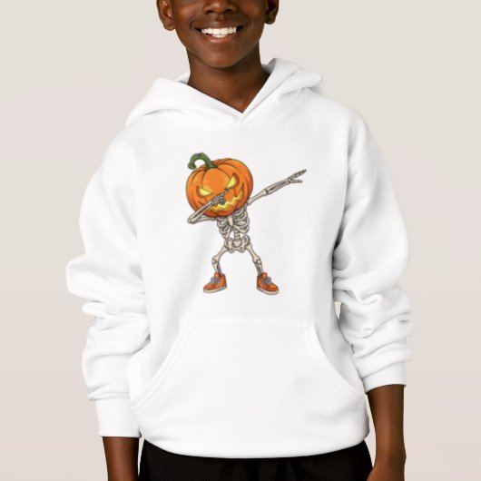 Skelett mit Pumpkin Head Dab Dance Halloween Hoodie (Vorderseite)