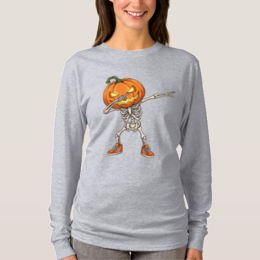 Skelett mit Pumpkin Head Dab Dance Halloween T-Shirt (Vorderseite)