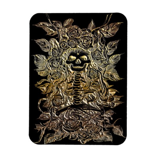 Skelett mit Rose Blume Goldkunst Magnet (Vertikal)