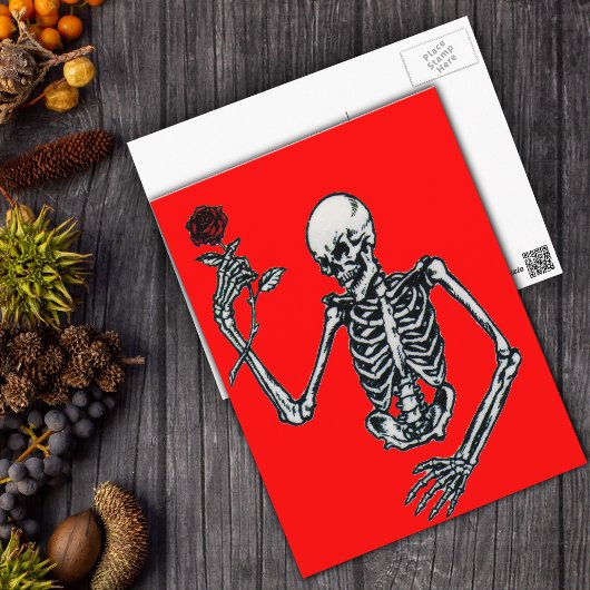 Skelett mit Rose Postkarte
