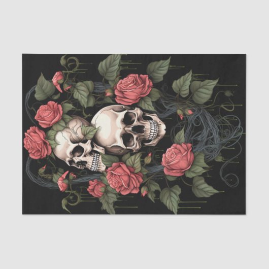 Skelett mit Rose Wasserfarbe Seidenpapier (Vorderseite)