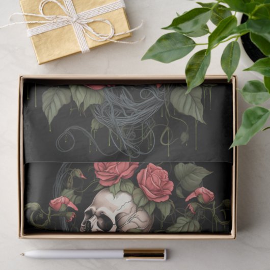 Skelett mit Rose Wasserfarbe Seidenpapier (Geschenk)