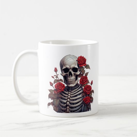 Skelett mit Rote Rosen Kaffeetasse (Links)