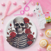 Skelett mit Rote Rosen Pappteller (Party)
