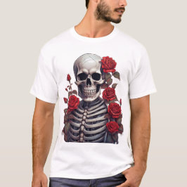 Skelett mit Rote Rosen T-Shirt
