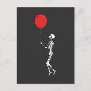 Skelett mit rotem Luftballon Postkarte