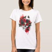 Skelett mit roten schwarzen Rose und Schmetterling T-Shirt (Vorderseite)
