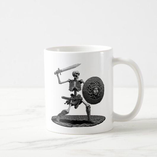 Skelett mit Schwert und Schild Kaffeetasse (Rechts)