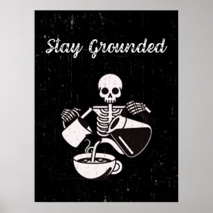 Skelett mit tropfendem Kaffee schwarz vintage Poster