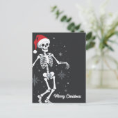 Skelett mit Weihnachtsmannmütze frohe Weihnachten Postkarte (Stehend Vorderseite)