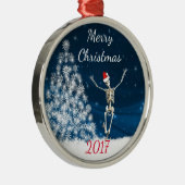 Skelett mit Weihnachtsmannmütze "Weihnachten 20xx Silbernes Ornament (Rechts)