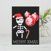 Skelett mit Zuckerrohr, Weihnachtsmannmütze Feiertagskarte (Stehend Vorderseite)