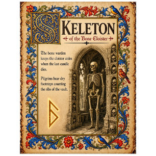 Skelett, mittelalterliche Bestiarien-Kunst Postkarte