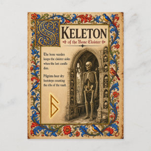 Skelett, mittelalterliche Bestiarien-Kunst Postkarte