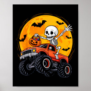 Skelett-Monster-Truck-Mond-Kürbis-Halloween-Jungs Poster