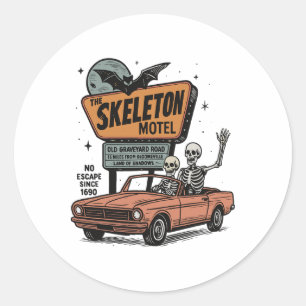 Skelett-Motel Halloween Vintage Straße Halloween S Runder Aufkleber