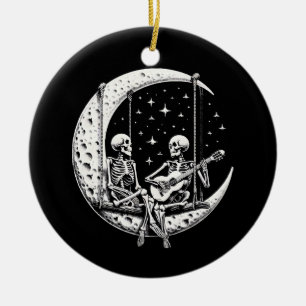 Skelett-Paar-Mond-Gitarre Keramik Ornament