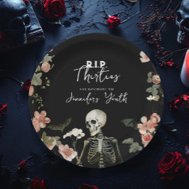 Skelett Pink Floral RIP 30s 40th Birthday Party Pappteller